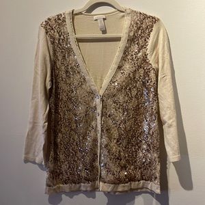 Chico's 0 Small Cardigan w/ Neutral Sequins Cream 3/4 Sleeves *